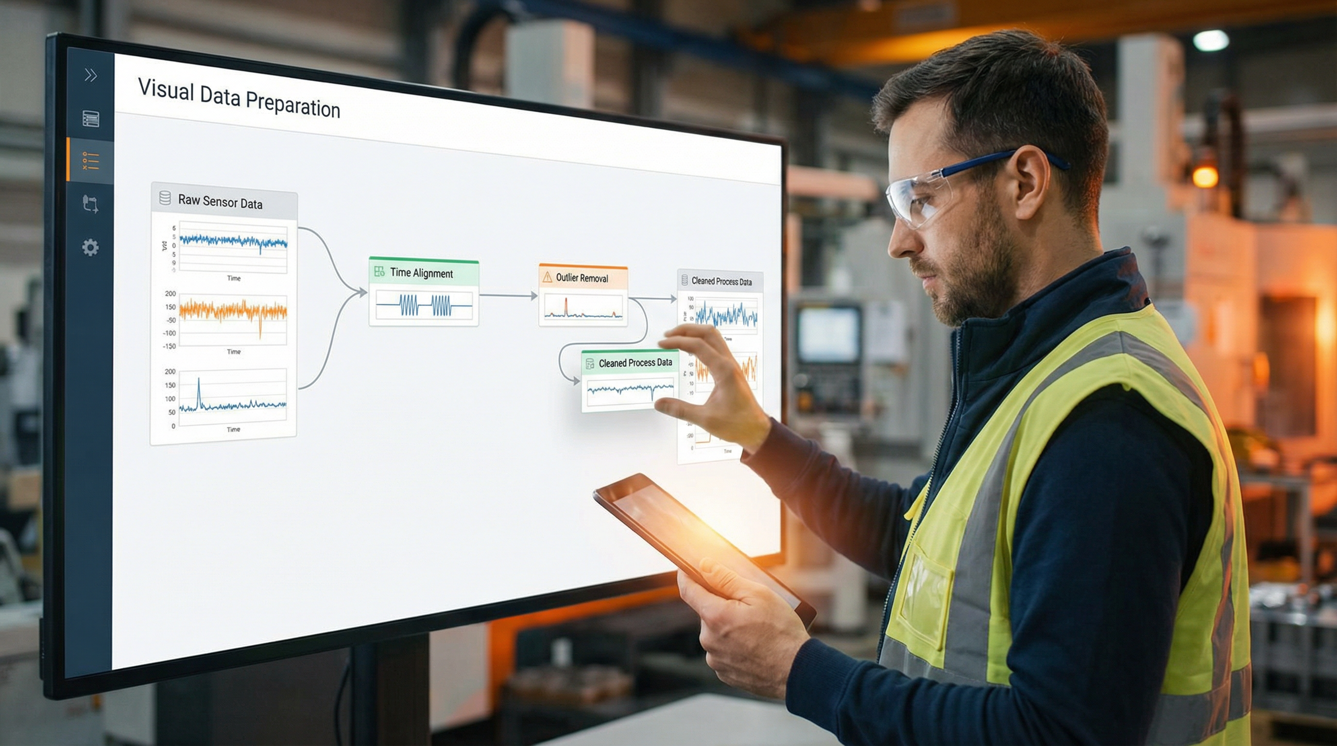 Prozessingenieur nutzt visuelle Tools zur Bereinigung und Labelung von Fertigungsdaten