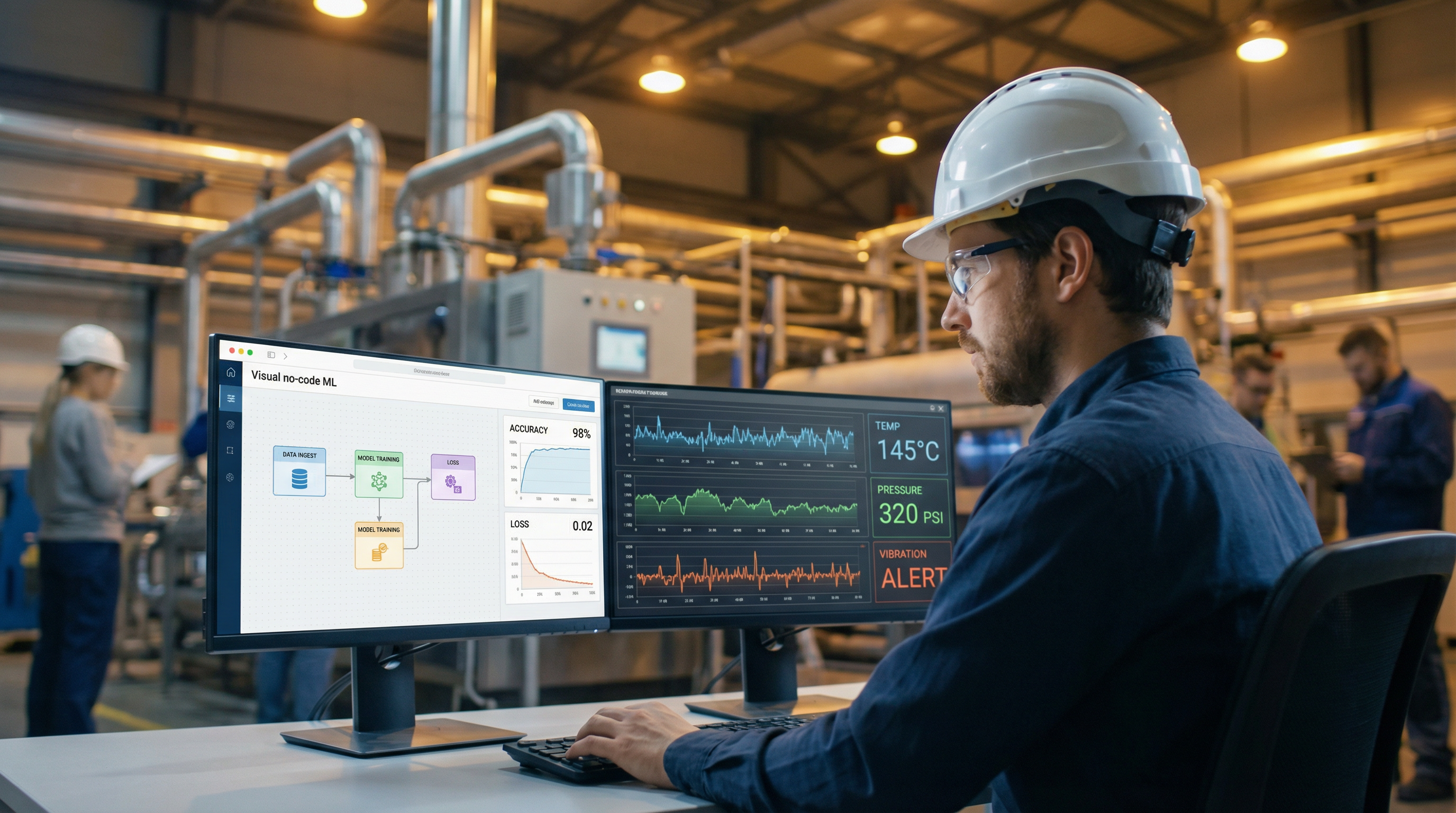 Prozessingenieur analysiert Maschinendaten auf dem Shopfloor