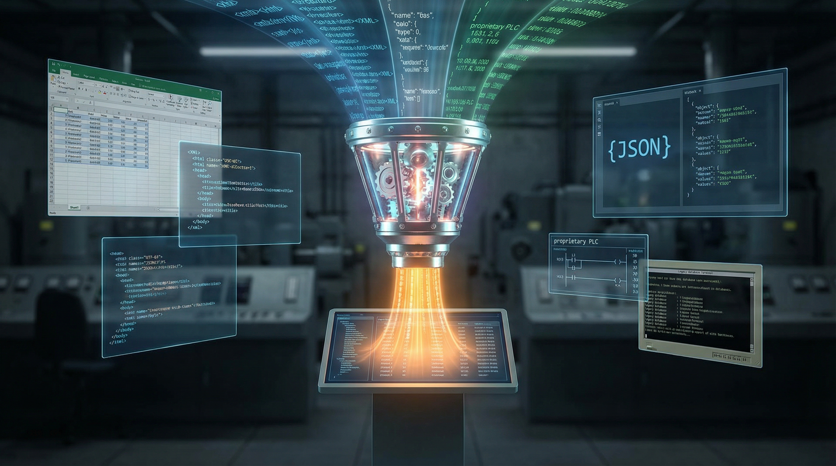 Werksdaten fließen aus verschiedenen Quellen in eine einheitliche Datenschicht